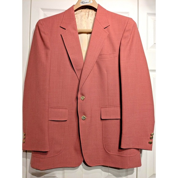Vtg Arnie Men 42 Coral 2 Button Sport Coat Golf Umbrella Logo Arnold Palmer Wool